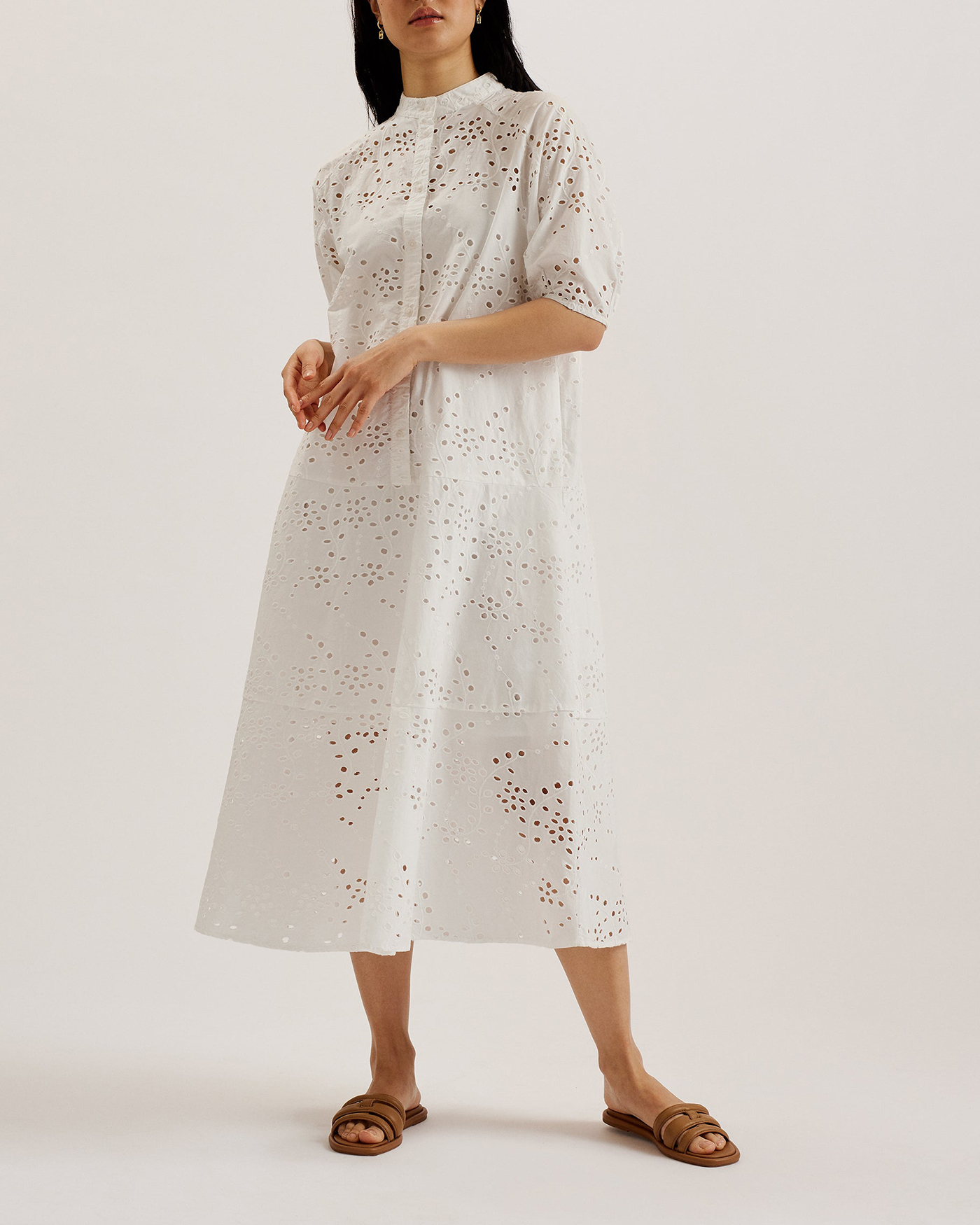 Nikaia Oversized Broderie Midi Dress White