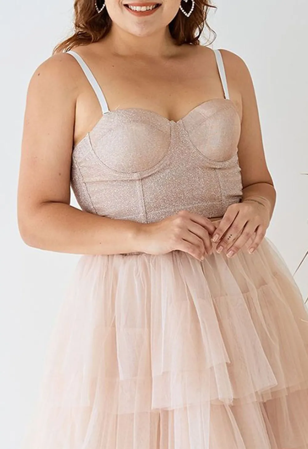 DAZZLING SHINY BUSTIER CROP TOP IN APRICOT