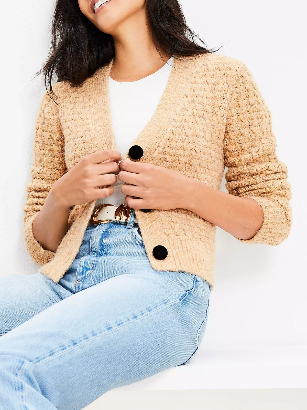 Velvet Button Textured V-Neck Cardigan