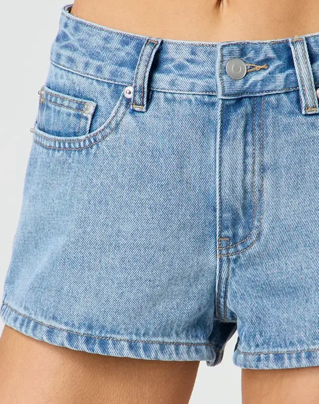 Mid Rise Denim Mini Short