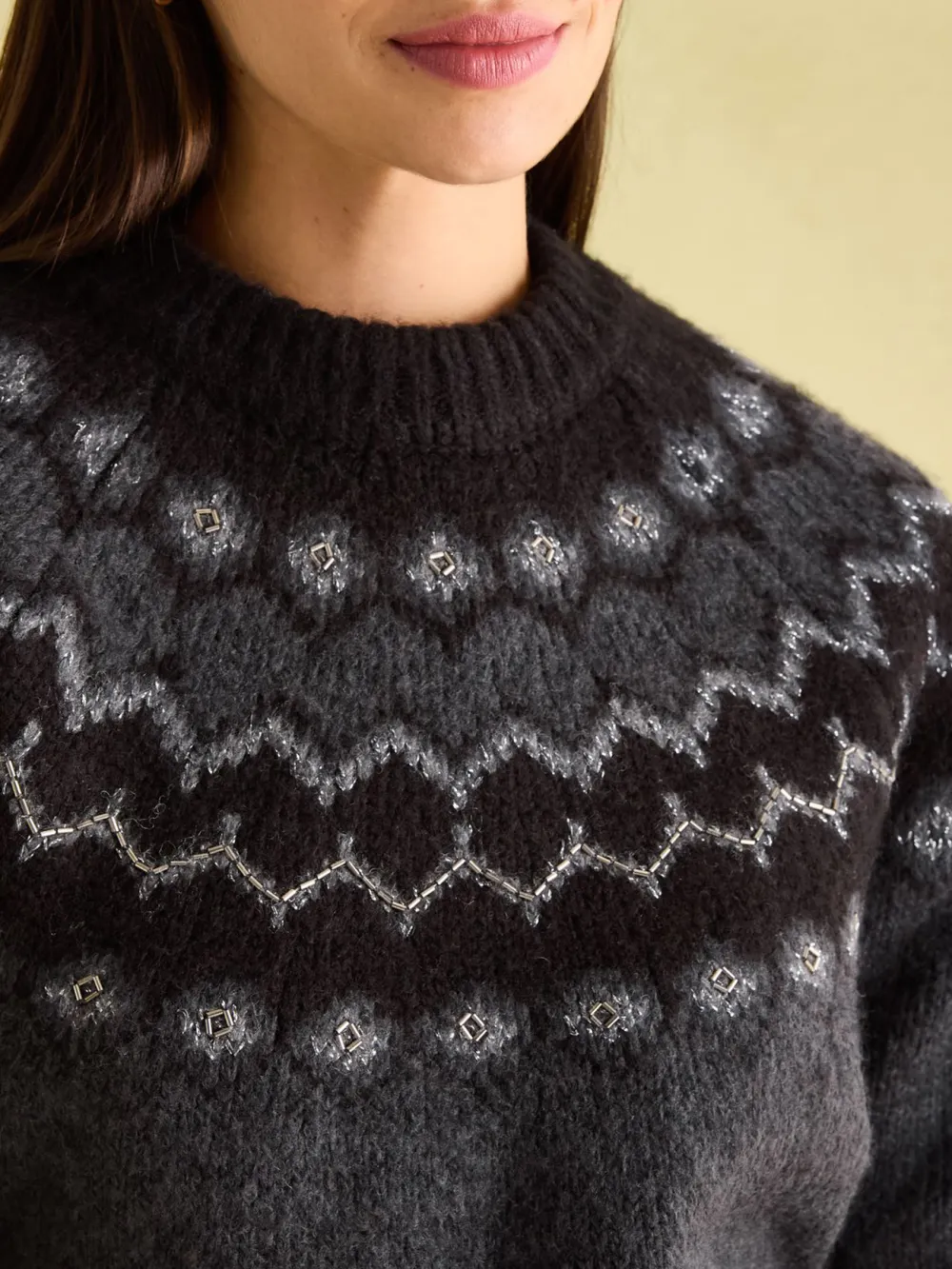 Victoria Charcoal Grey Fairisle Pattern Jumper