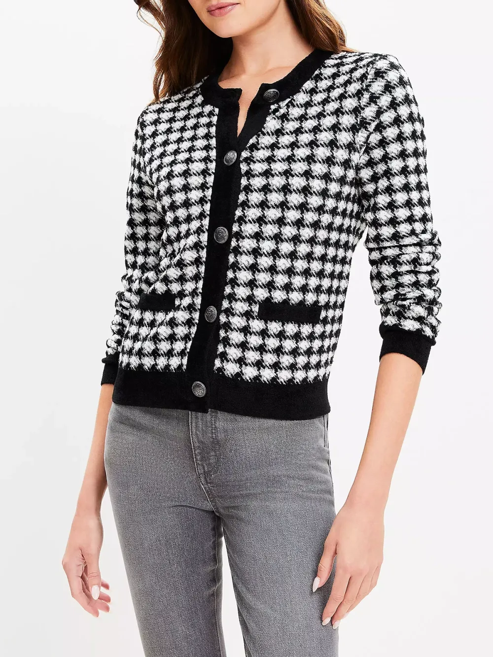 Shimmer Houndstooth Modern Sweater Jacket