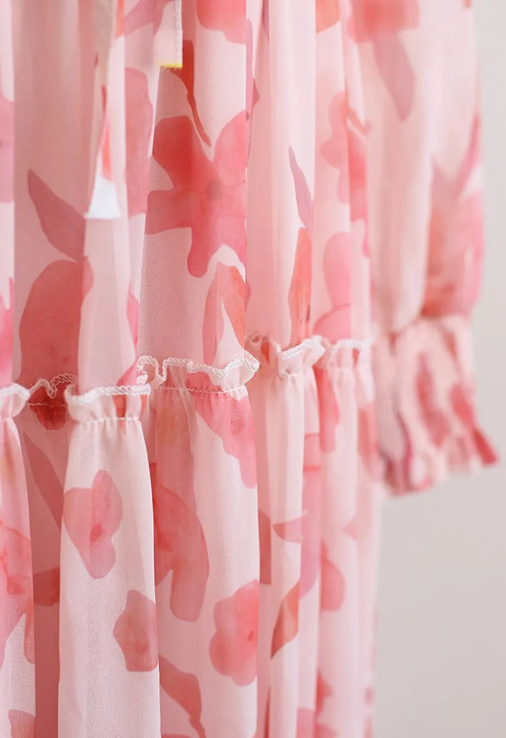 DARLING BLUSH PINK FLORAL TIE NECK MAXI DRESS