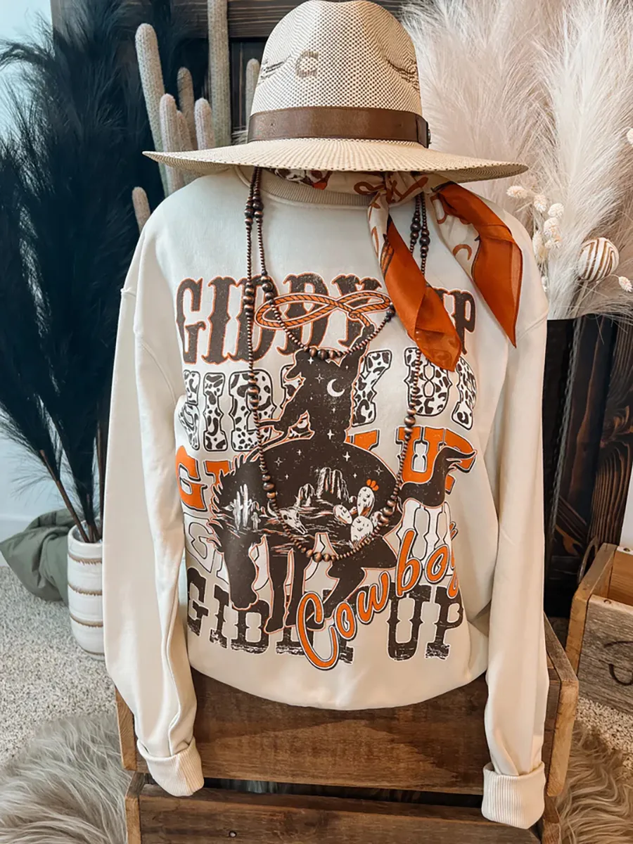 Long live Wild West denim print round neck sweatshirt