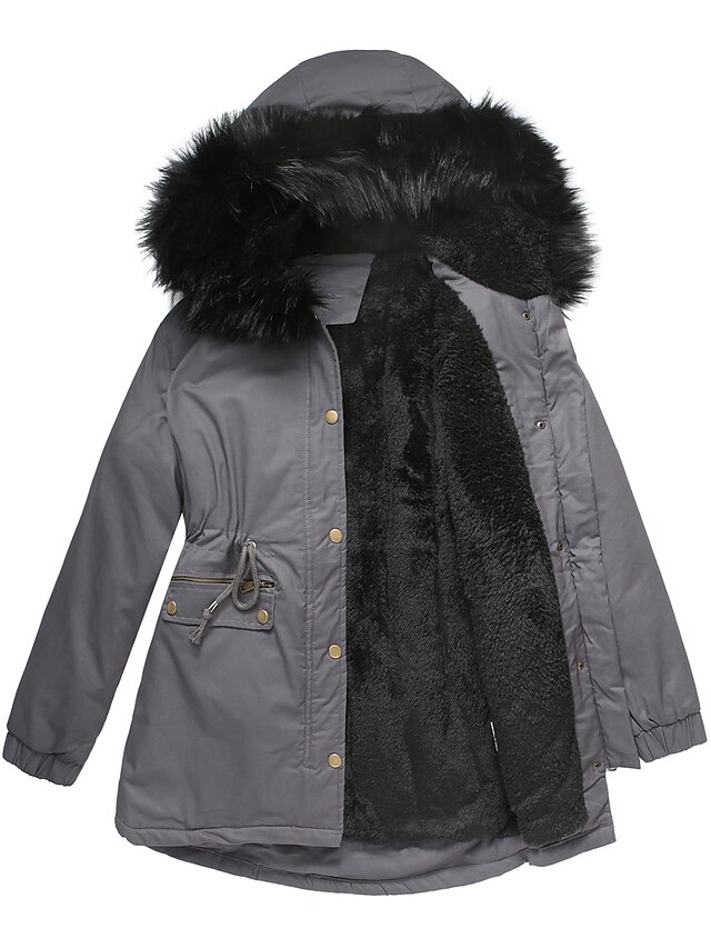 Women's Parka Fleece Puffer Jacket Winter Thicken Coat Warm Windproof Outerwear with Fur Collar Drawstring Zip up Stylish Casual Street Jacket with Pockets Long Sleeve Black Army Green Navy Blue