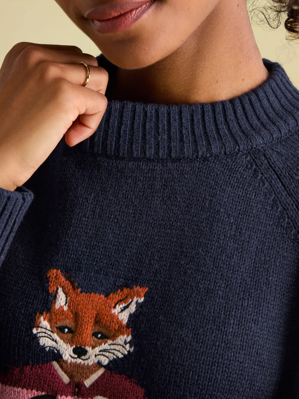 Jonty Dark Green Intarsia Fox Knit Jumper