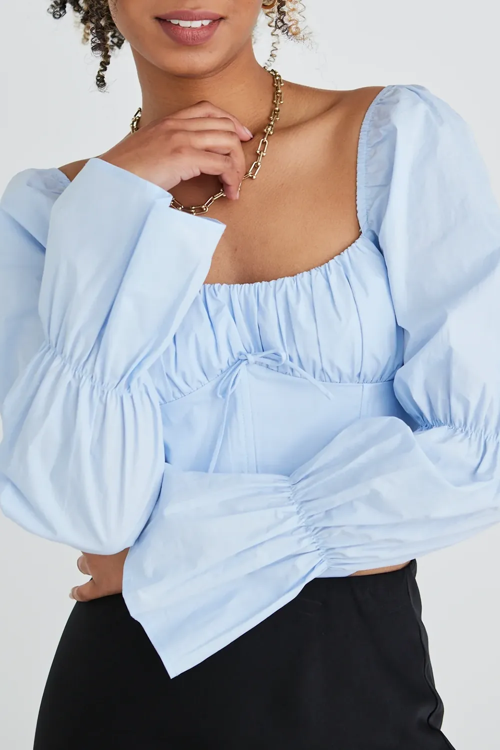 Courtly Pale Blue Poplin Shaped Corset Top