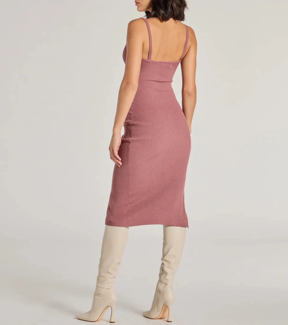 Toasty Sweetheart V-Neck Bodycon Knit Midi Dress