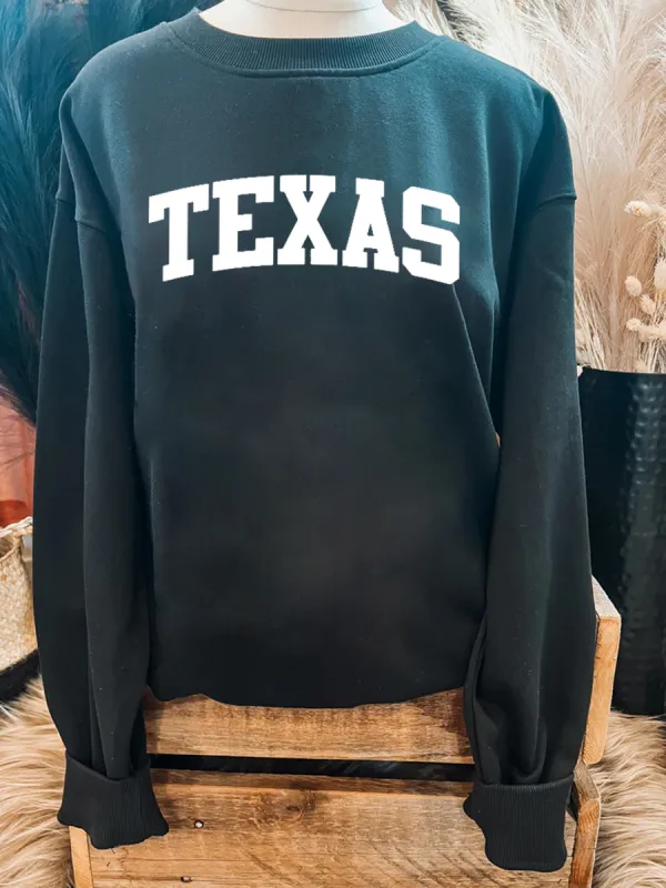 Retro Western Texas Cowboy Text Slogan Casual Round Neck Sweatshirt