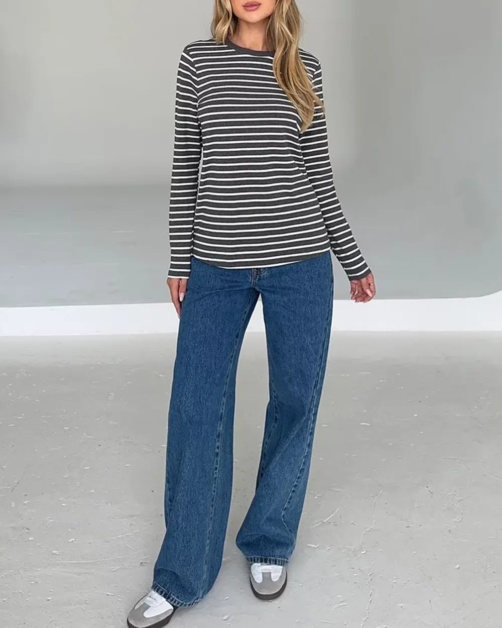 Melrose Long Sleeve Stripe Boyfriend Tee