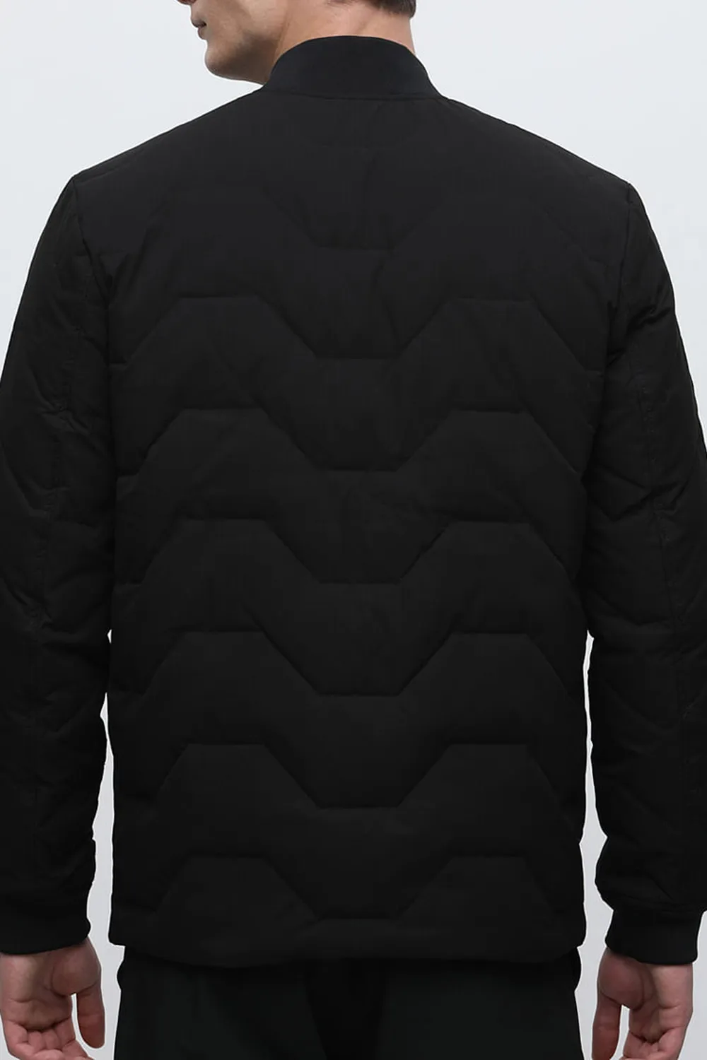 BLACK QUILTED REDOWN BOMBER JACKET