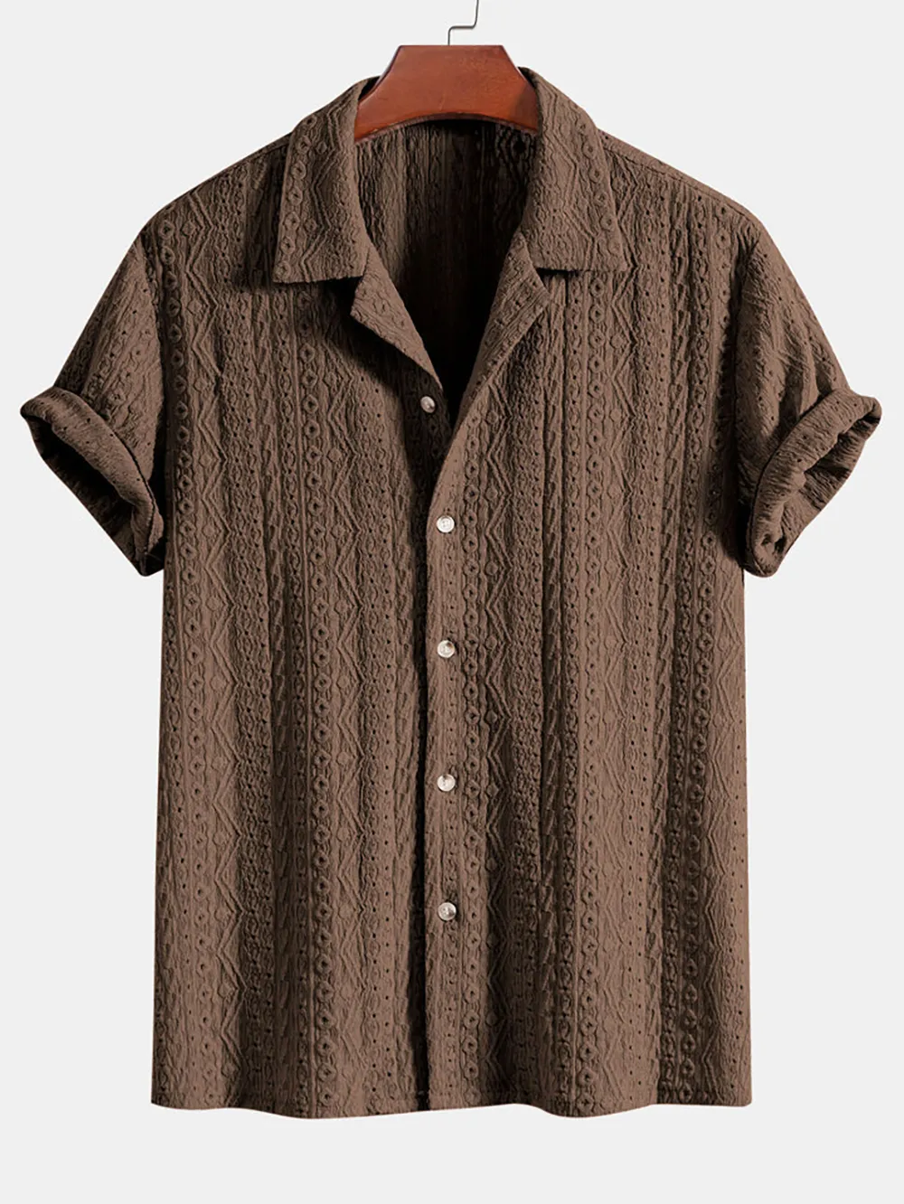 Geometric Jacquard Textured Cuban Shirt