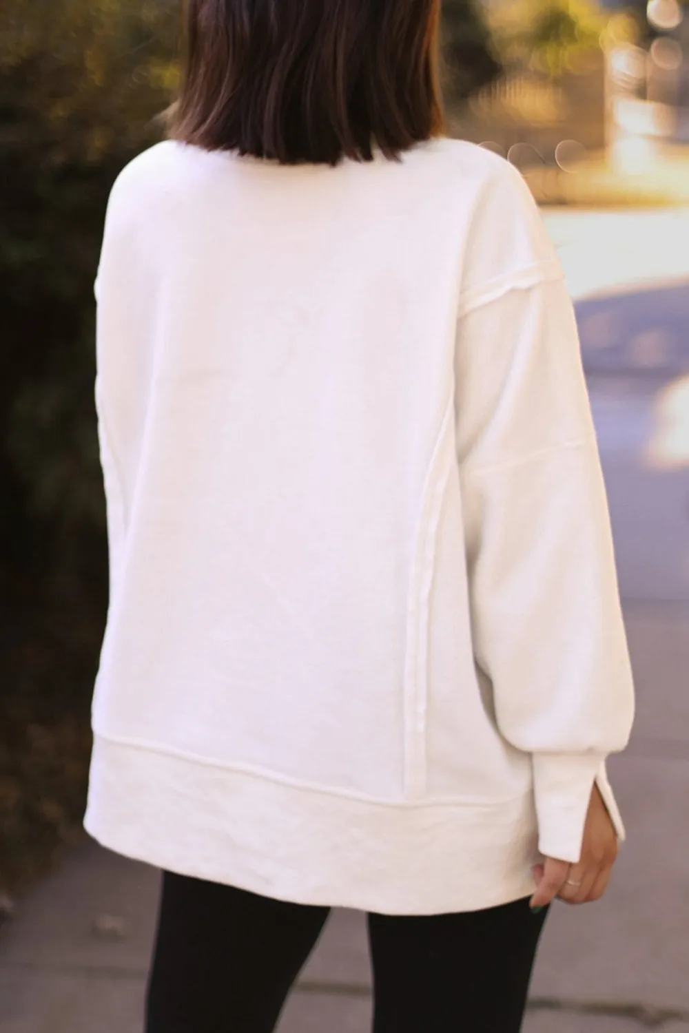 White Seam Detail Pullover Sweatshirt