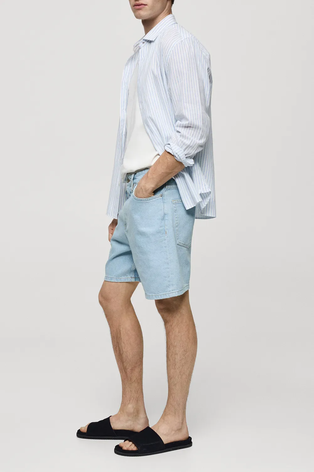 Non-Stretch Denim Bermuda Shorts