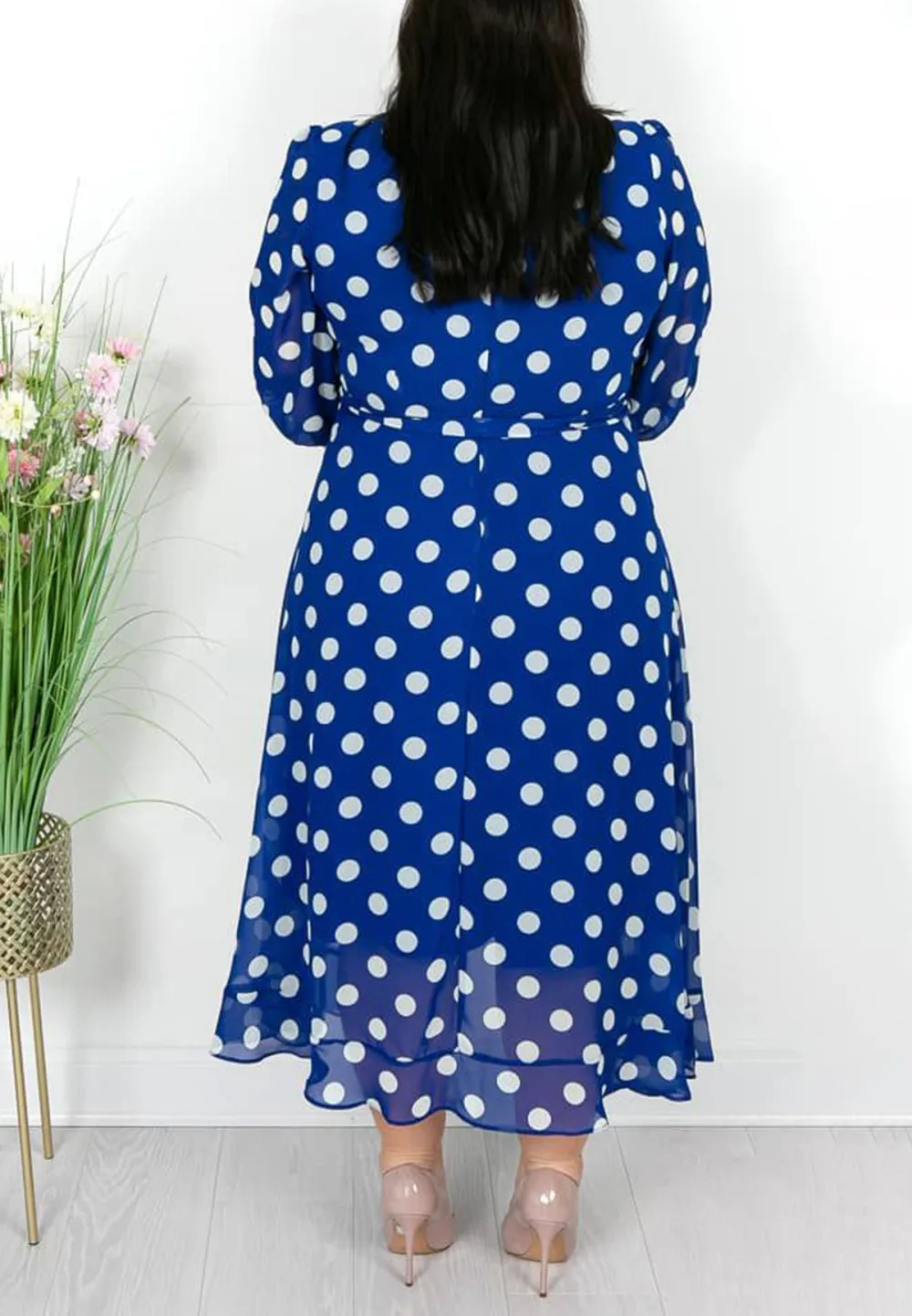 Royal Polka Dot Faux Wrap Dress