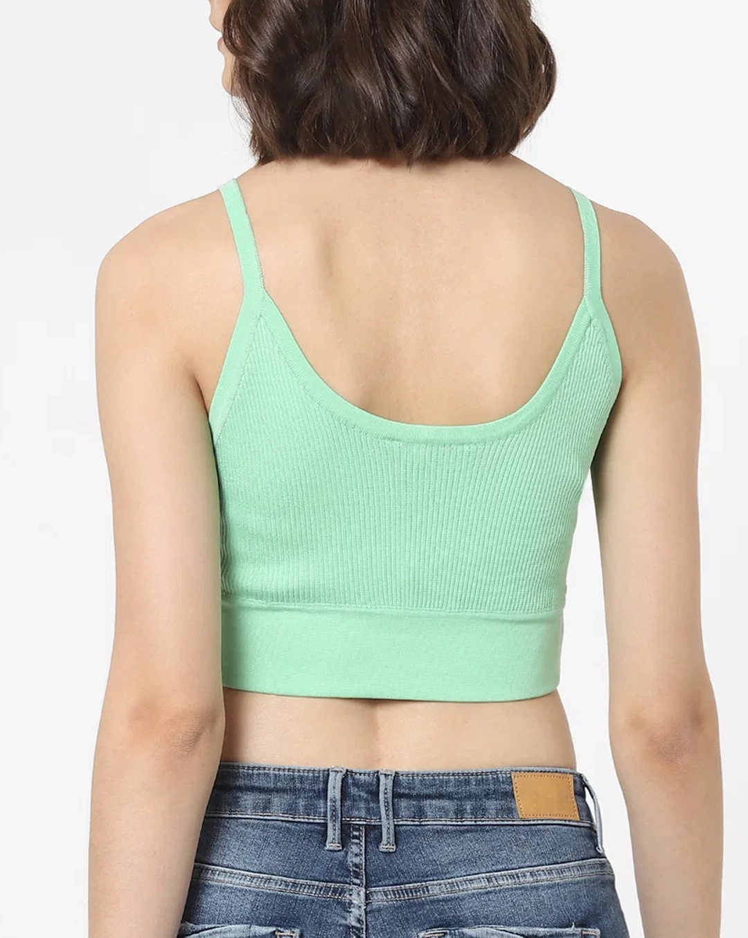 Green Ribbed Crop Top