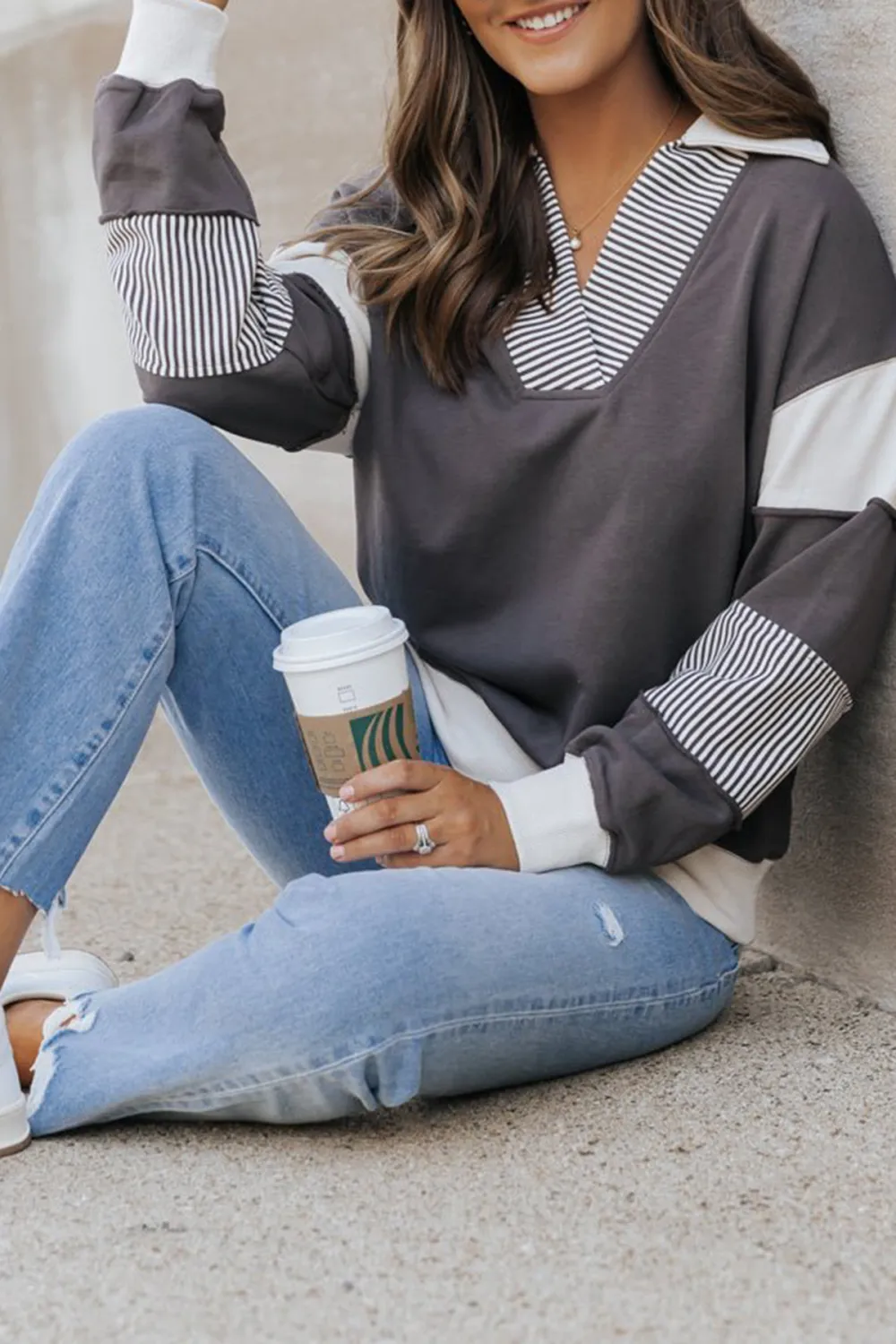 Charcoal Color Block French Terry Sweatshirt