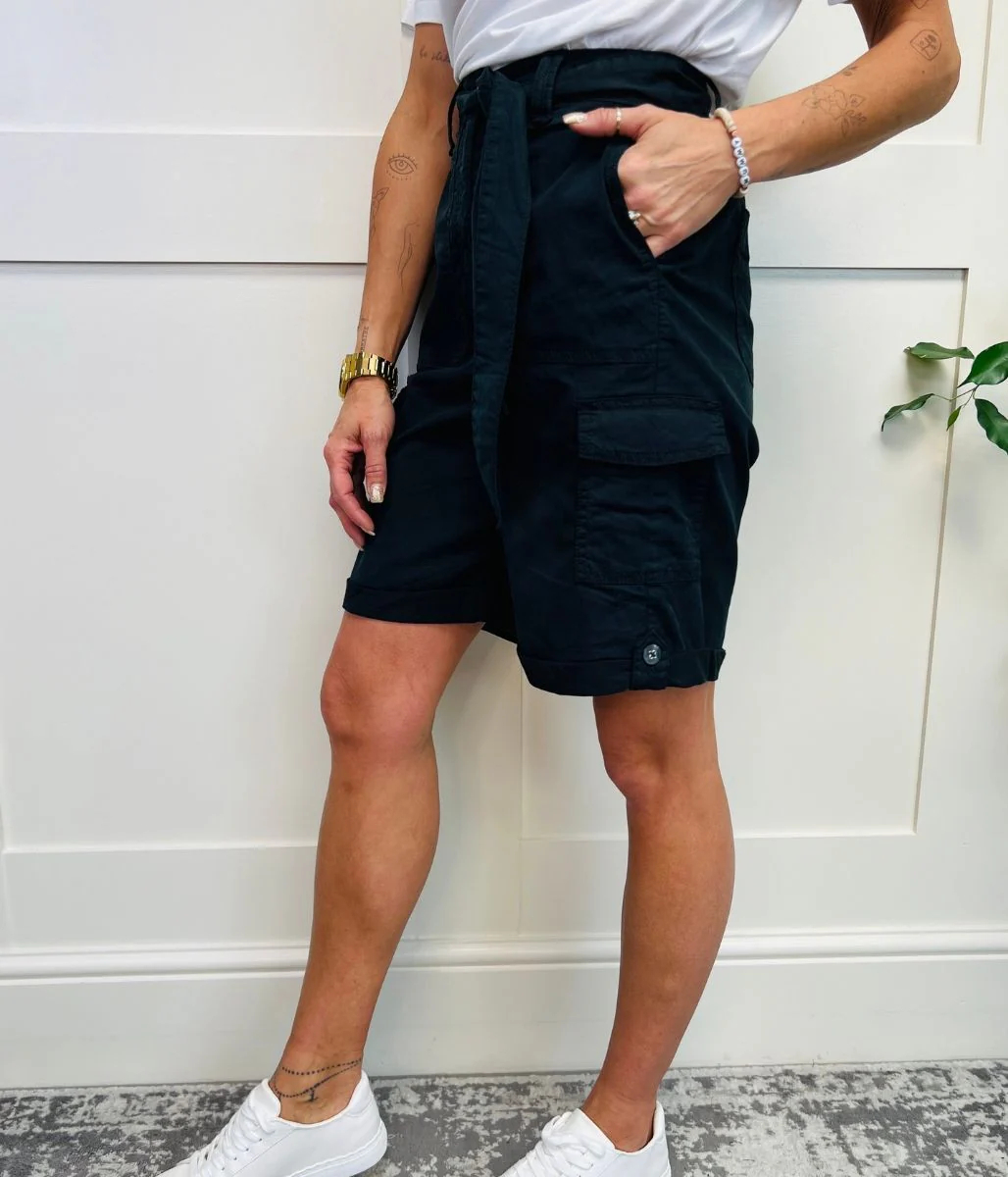 Black Long Cargo Shorts