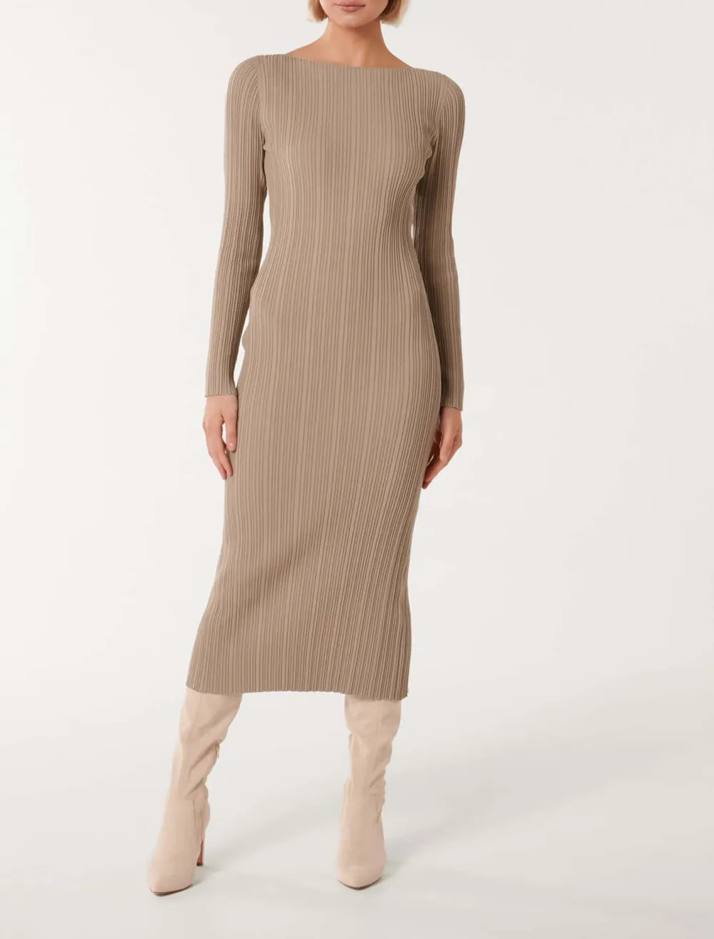 Evie Long-Sleeve Rib Knit Dress