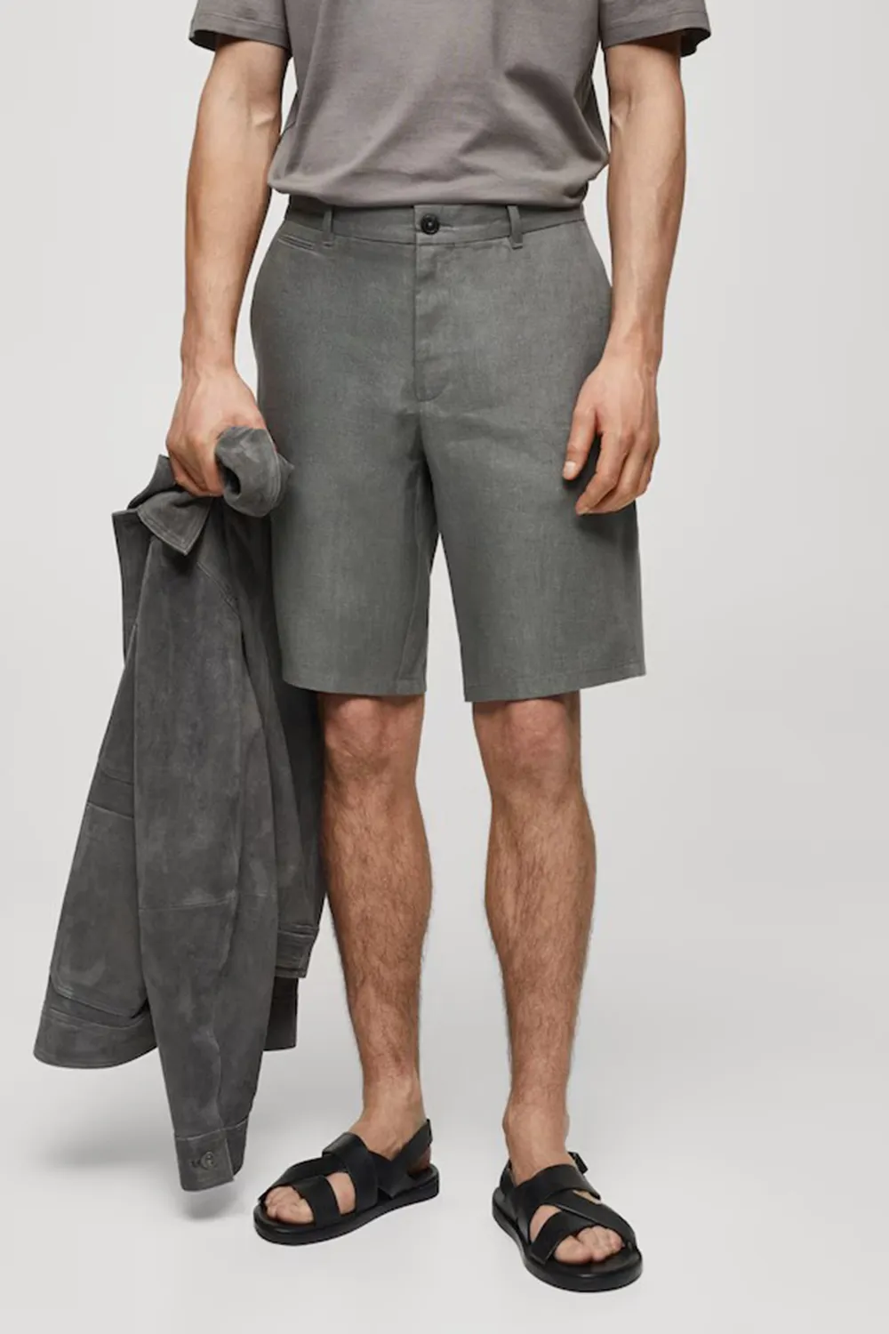 Slim-fit 100% linen bermuda shorts