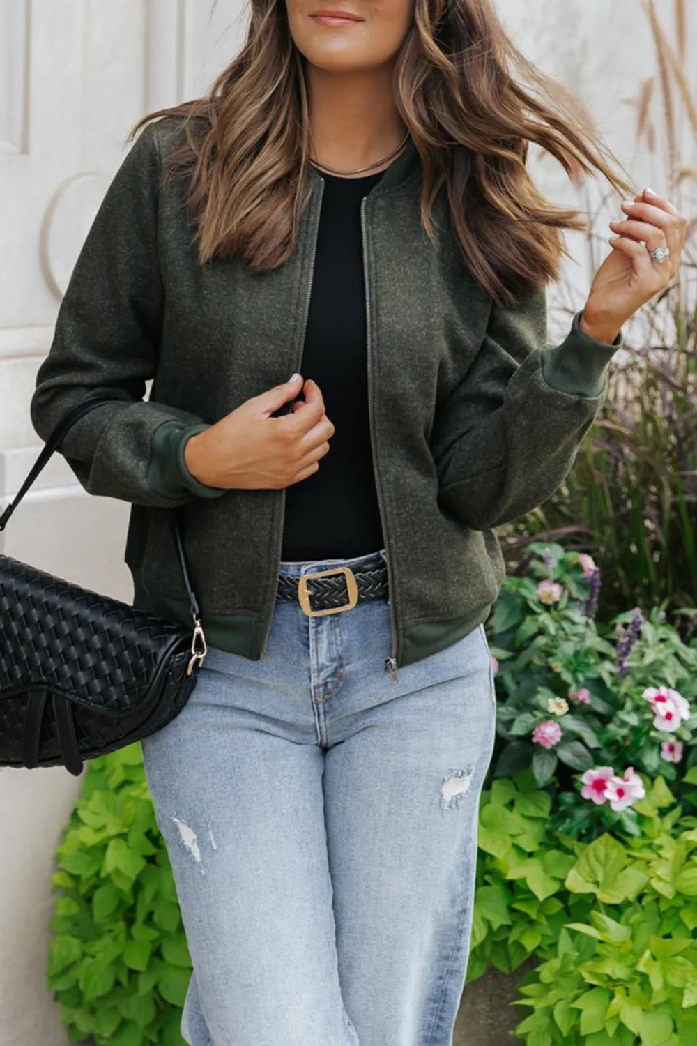 Dark Olive Contrast Bomber Jacket