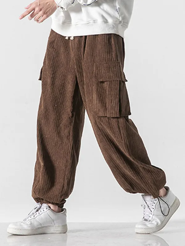 Relaxed Fit Drawcord Hem Corduroy Cargo Pants