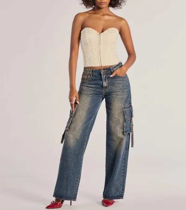 Trendsetter High-Rise Wide-Leg Cargo Jeans