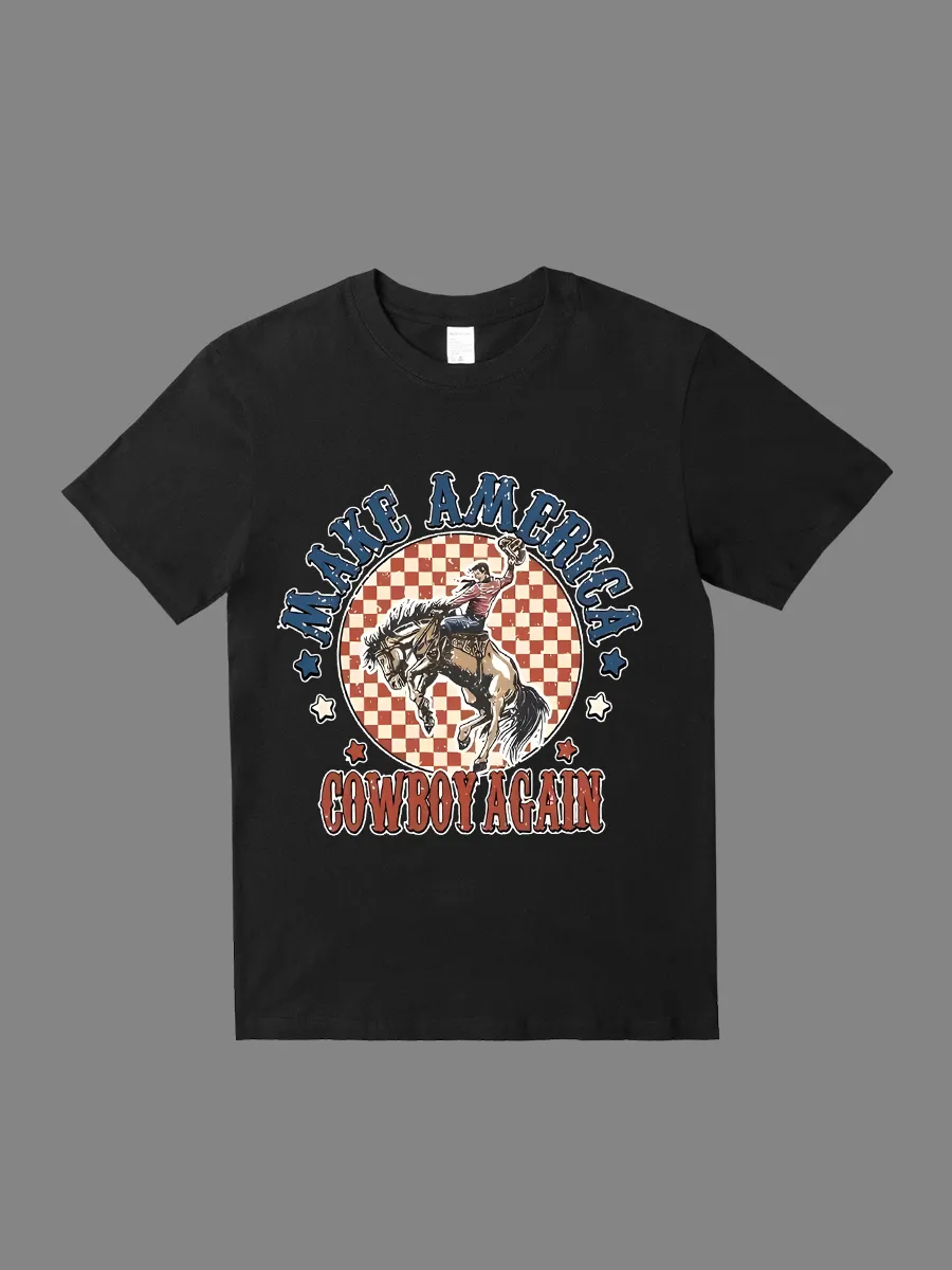 Checkered Make America Cowboy Again T-shirt