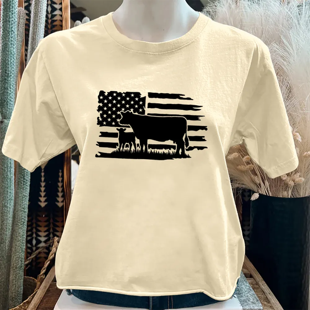 American Flag for Hereford Cow Farmer T-Shirt