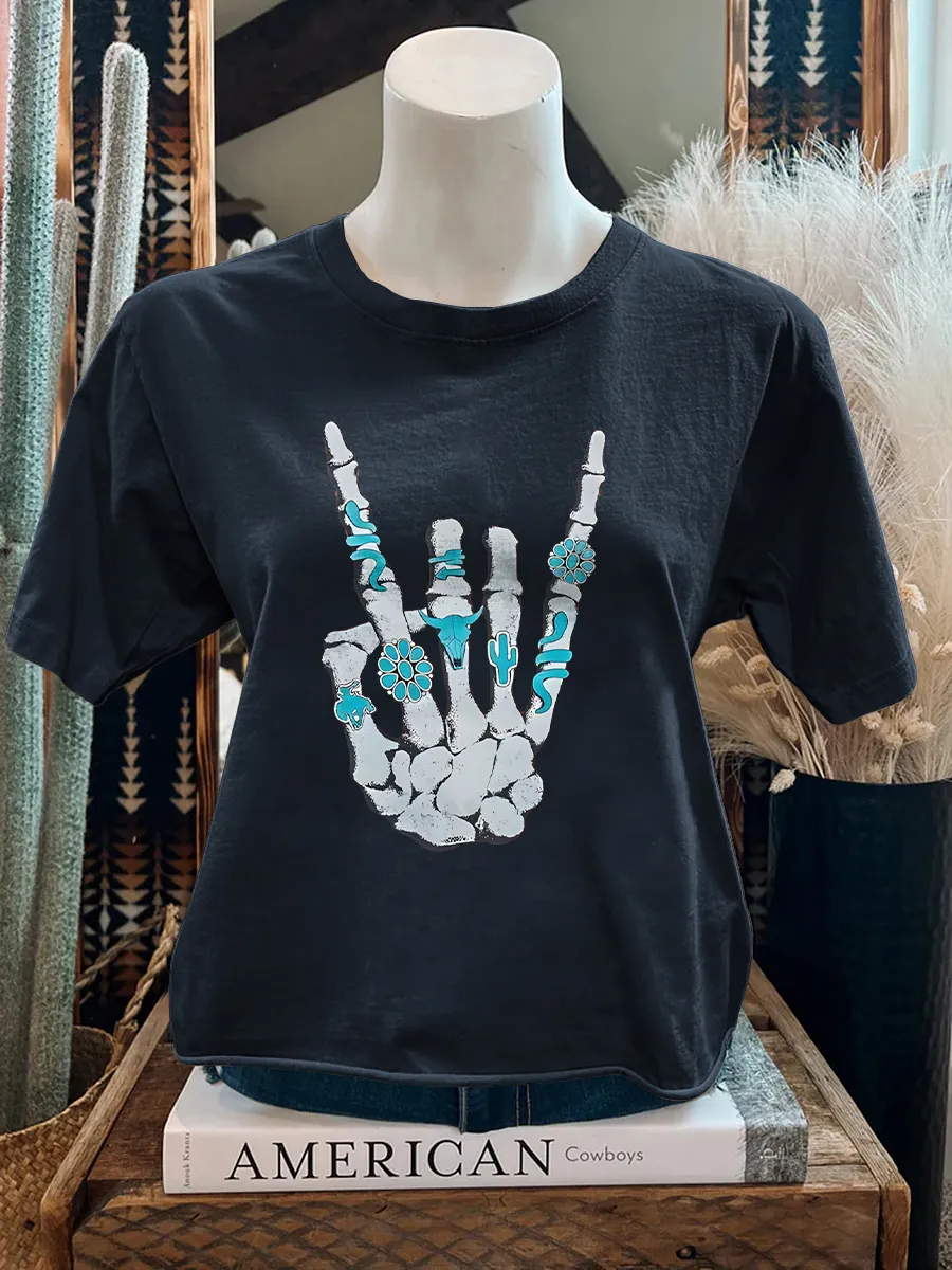 Turquoise Skeleton Rock Hand Tee