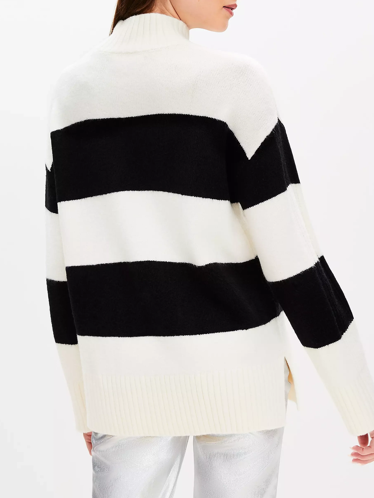 Striped Slouchy Turtleneck Tunic Sweater