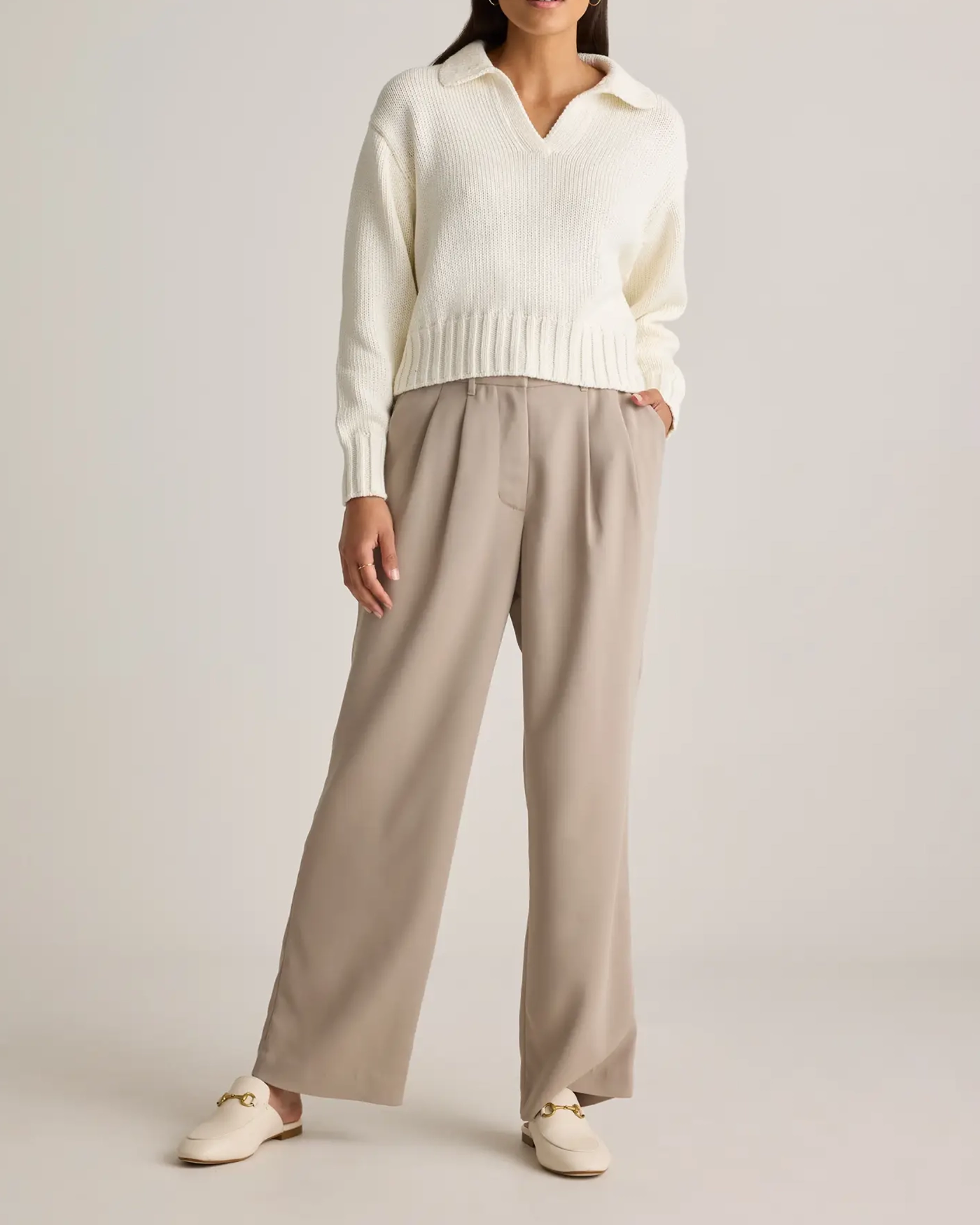 Front Pleats Wide Leg Pants