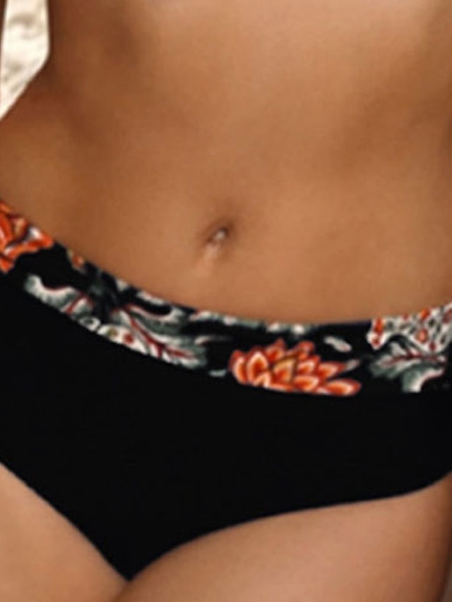 Women's Swimwear Bikini 2 Piece Plus Size Swimsuit 2 Piece Open Back Sexy Printing for Big Busts Floral Black Dusty Blue Underwire Padded Strap Bathing Suits New Vacation Sexy