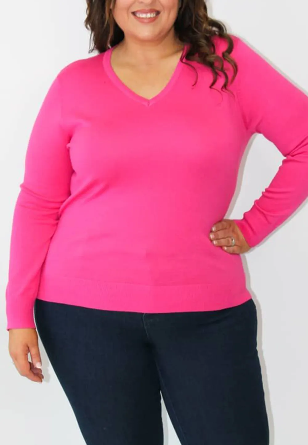 Cerise V Neck Fine Knit