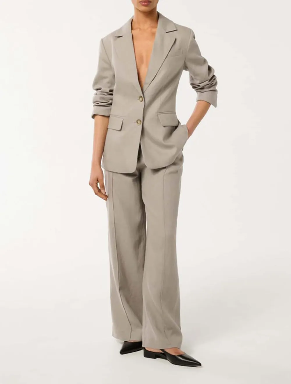 Laura Petite Two Button Linen Blazer