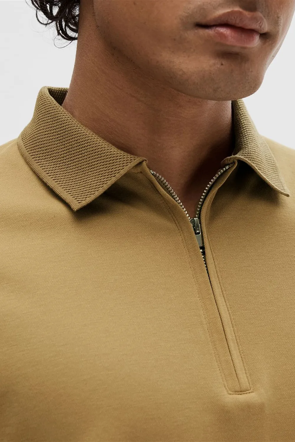 Brown Zip-Up Polo T-shirt