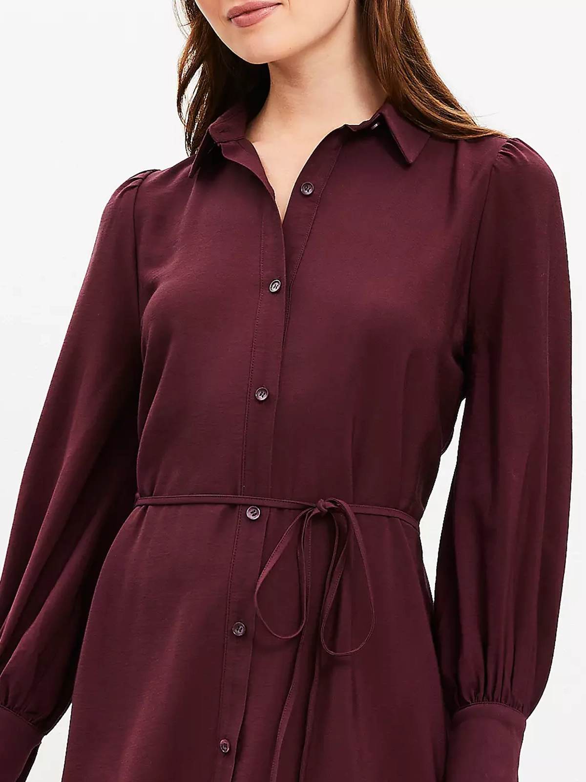 Pleated Tie Waist Midi Shirtdress