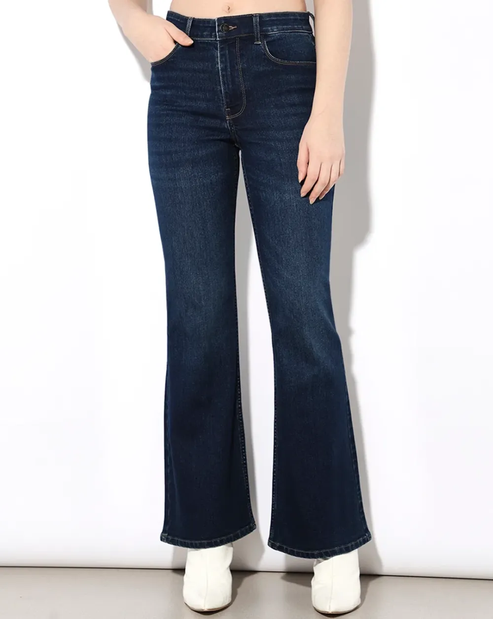 Dark Blue High Rise Flared Jeans