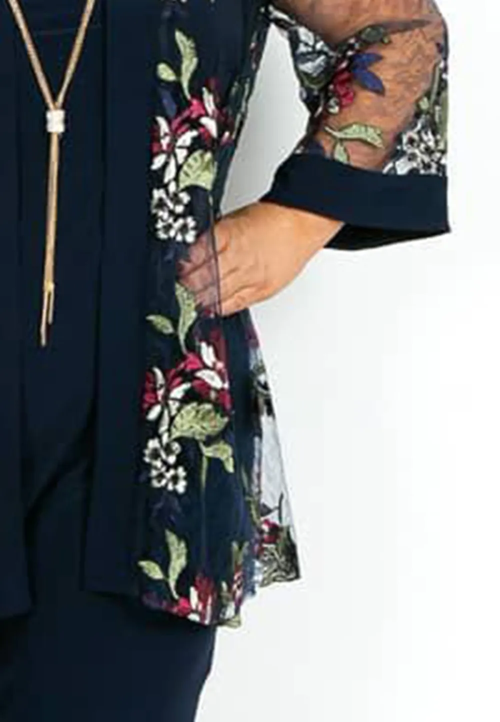 Navy Floral Dress and Mesh Jacket