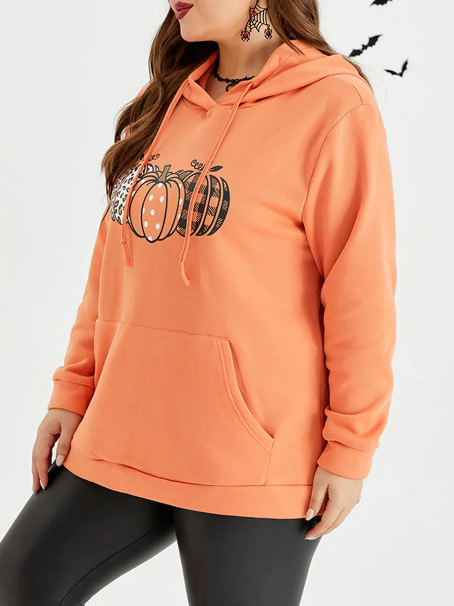 Halloween Pumpkin Pattern Drawstring Hoodie