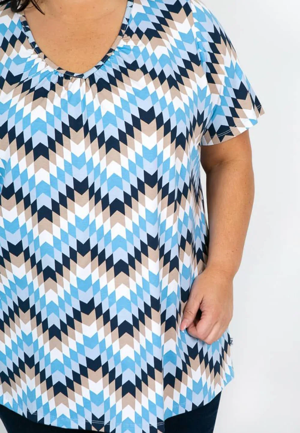 Blue White and Taupe Chevron Tunic