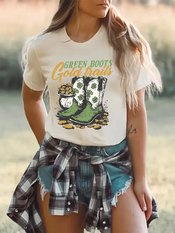 St. Patrick's Day Casual Cowboy Women's Shoe Pattern T-shirt