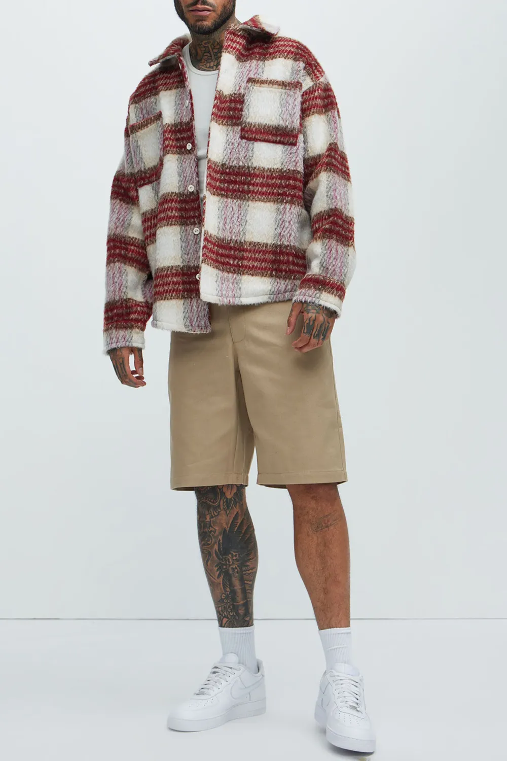 Move Up Plaid Shacket - Red/White