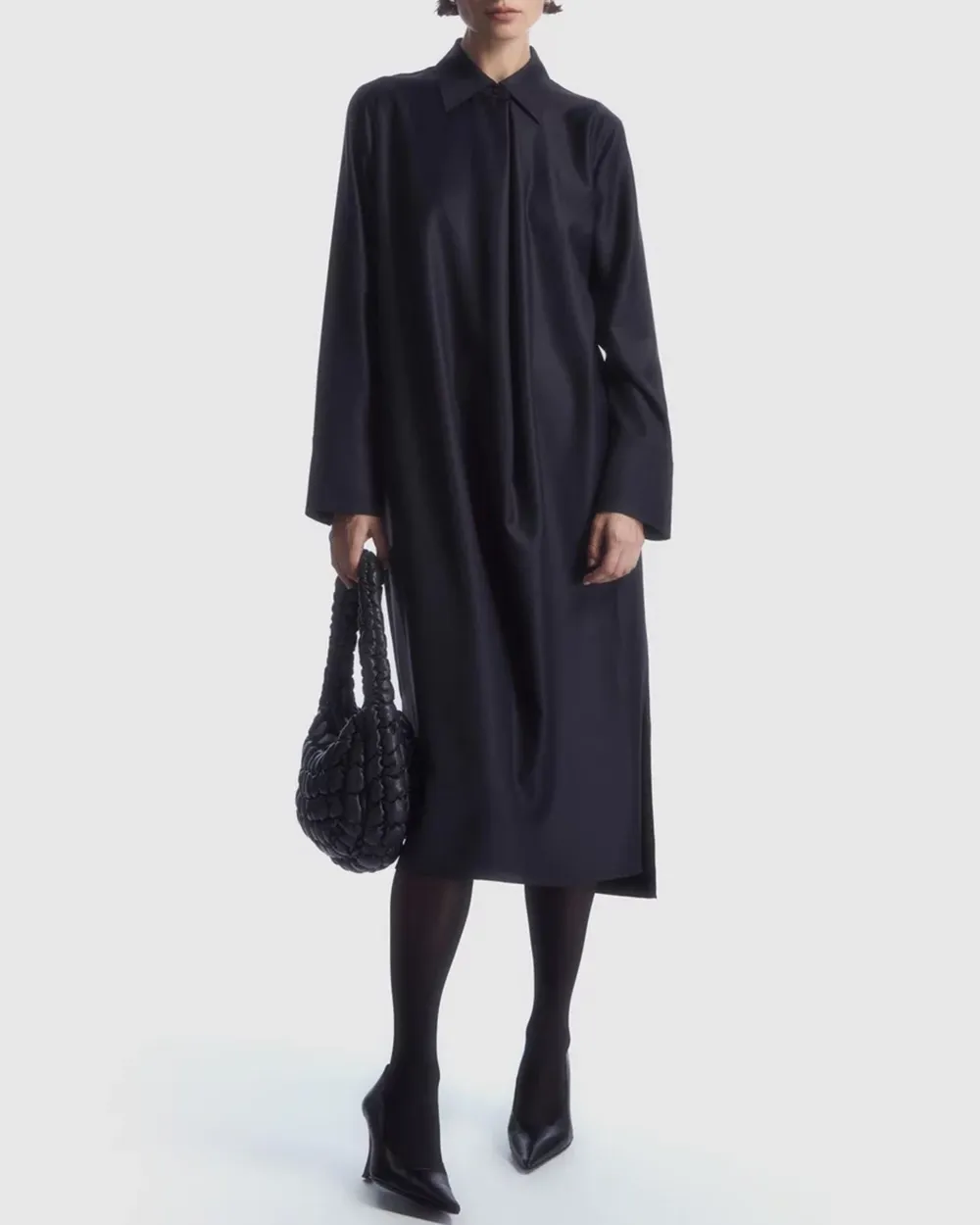 Deconstructed Wool Midi Shirt Dress