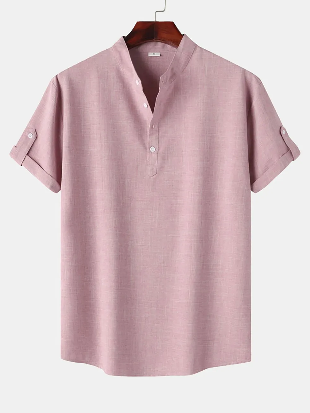 Short Sleeve Linen Look Henley Shirt