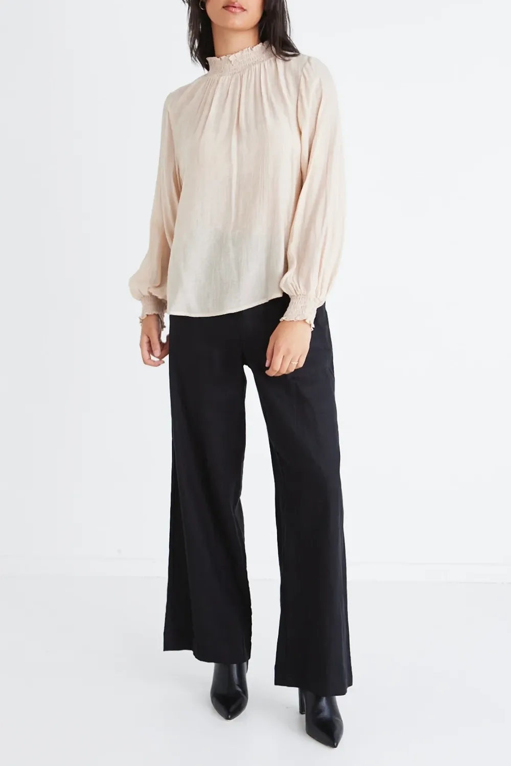 Embrace Champagne Textured High Neck Shirred Top