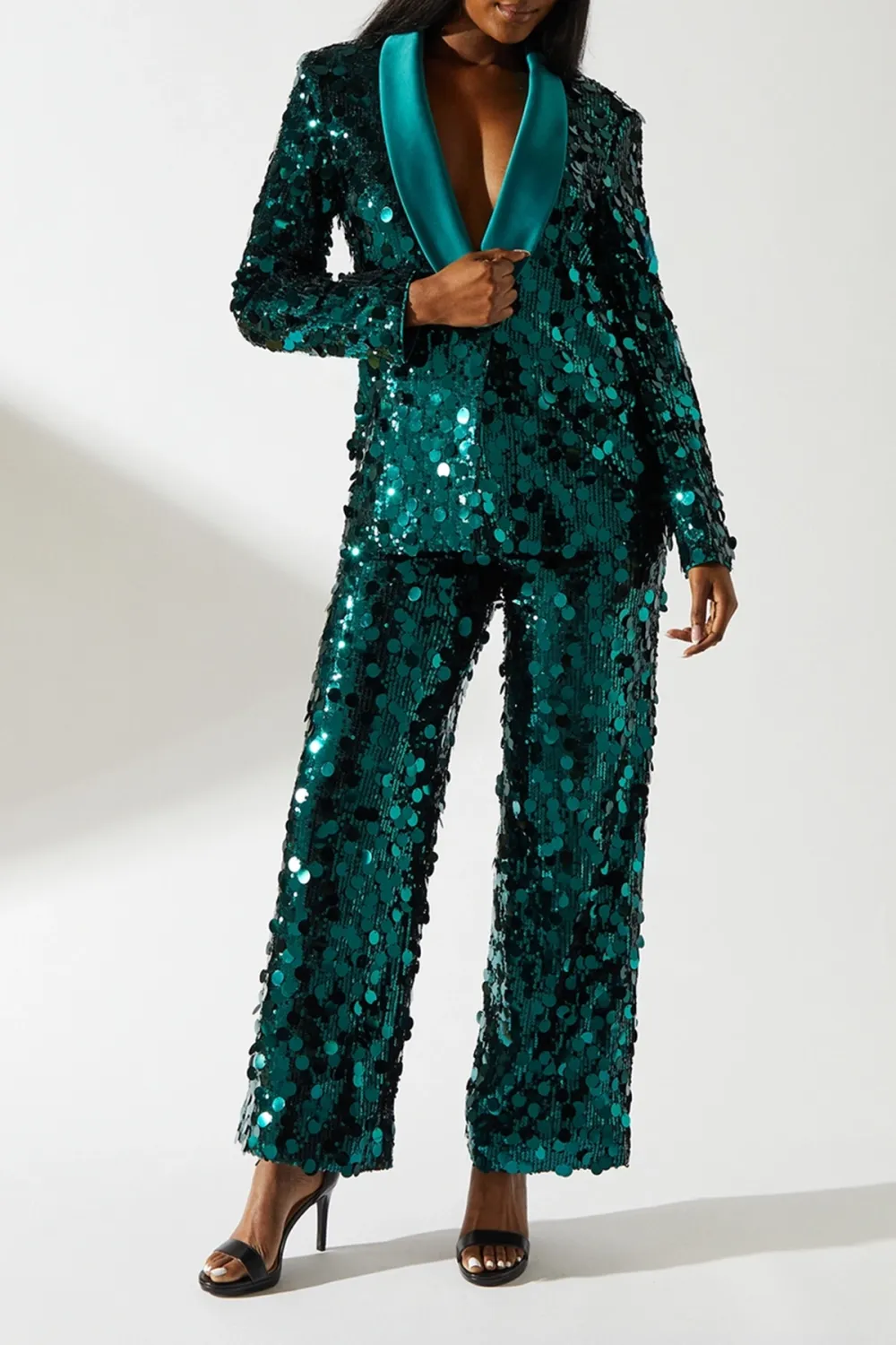 Disc Sequin Satin Trim Trouser