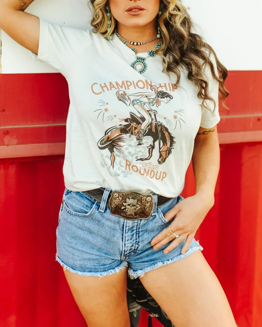 Retro Cowgirl Rodeo Roundup Tee