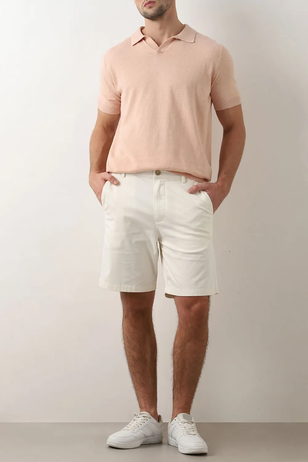 Off-White Mid Rise Cotton Chino Shorts