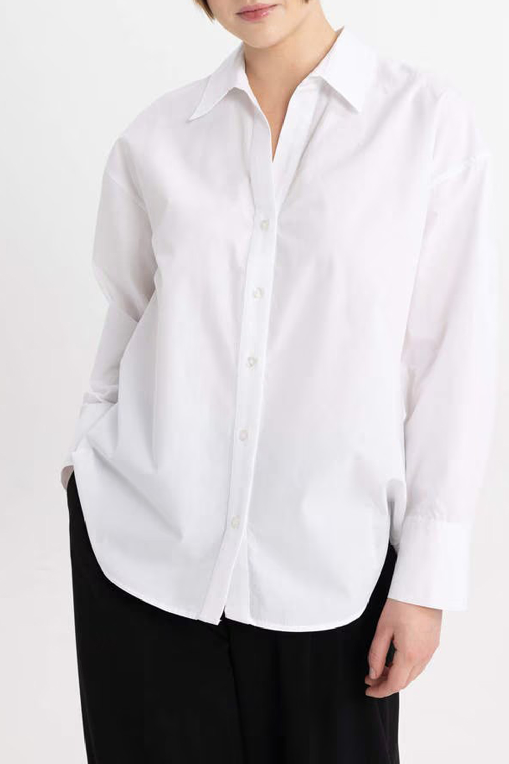 Oversize Fit Shirt Collar Poplin Long Sleeve Shirt